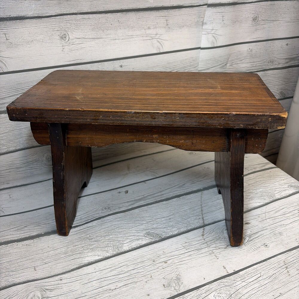 Vintage Primitive Rustic Cottagecore Decor Small Heavy Wood Step Stool